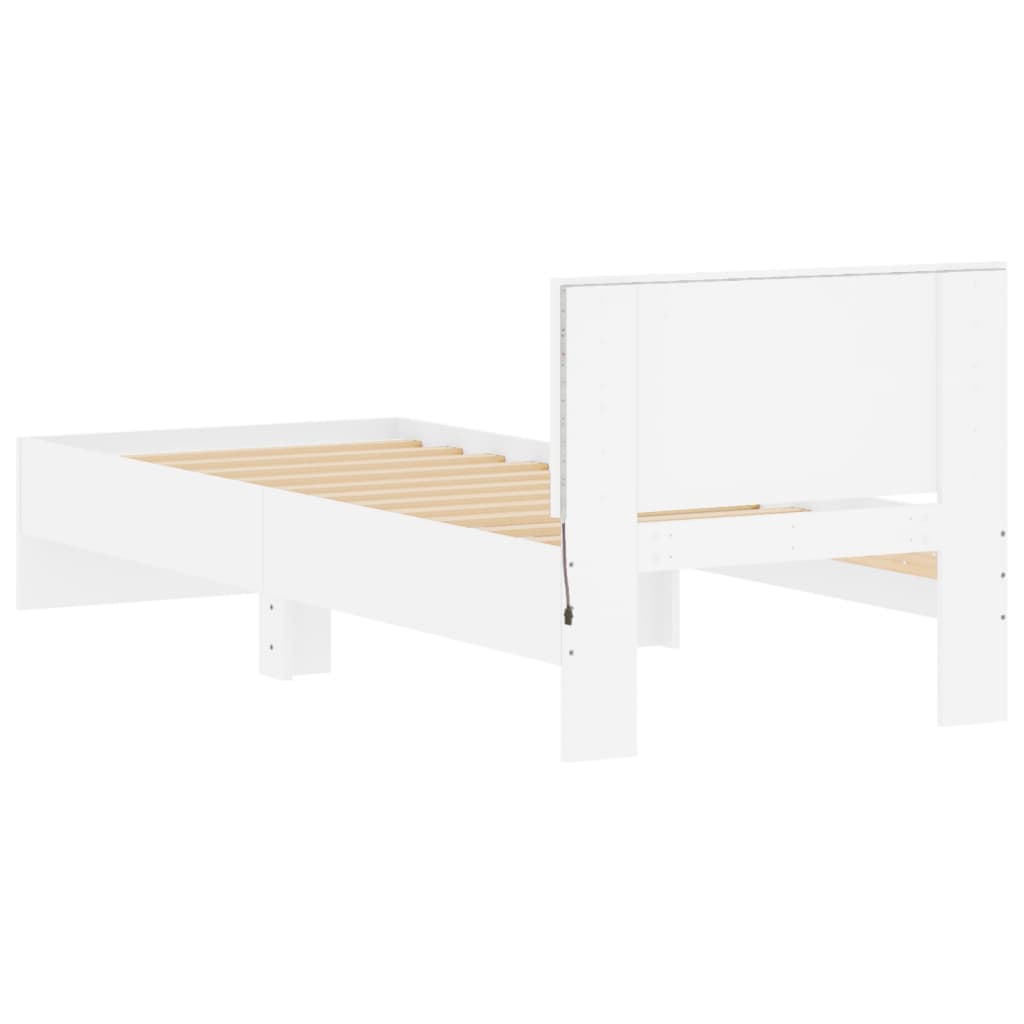 Okvir za krevet s uzglavljem i LED svjetlima bijeli 90x190 cm