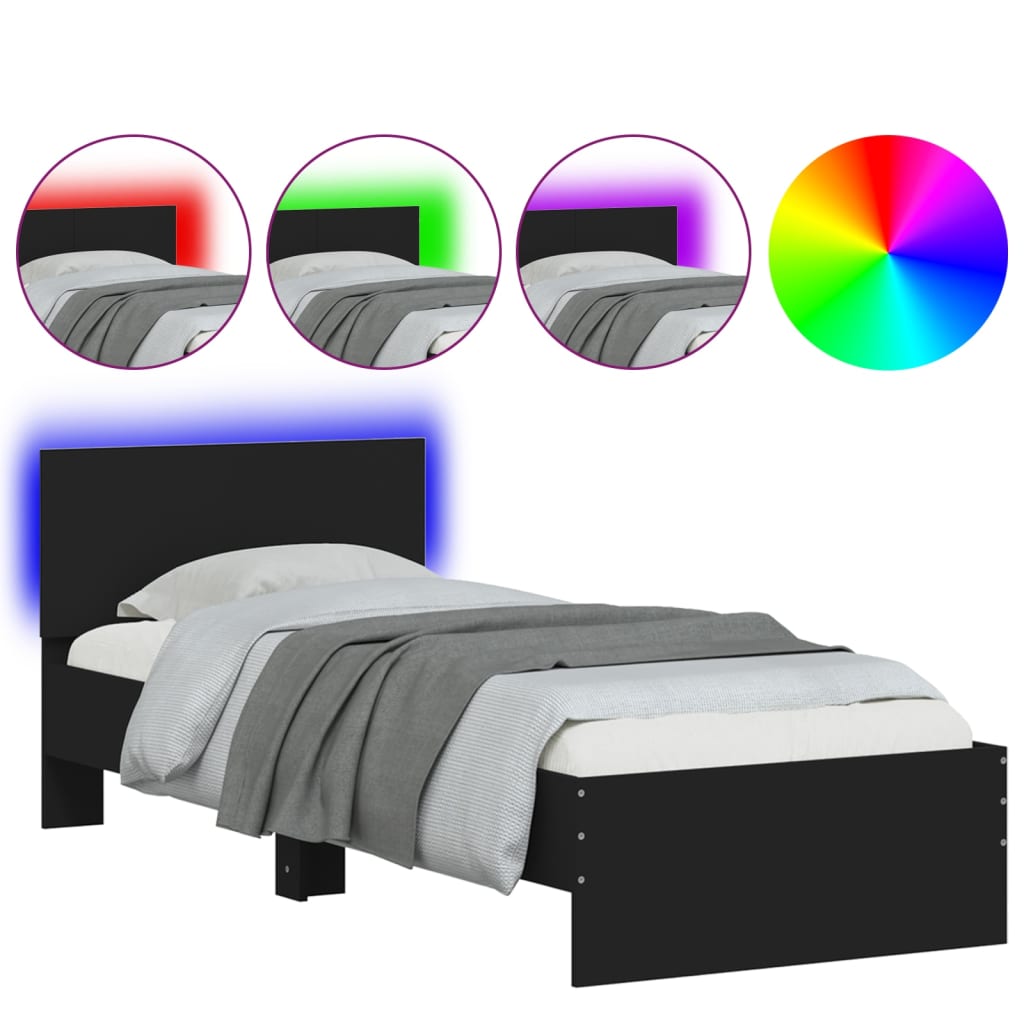 Okvir za krevet s uzglavljem i LED svjetlima crni 75x190 cm