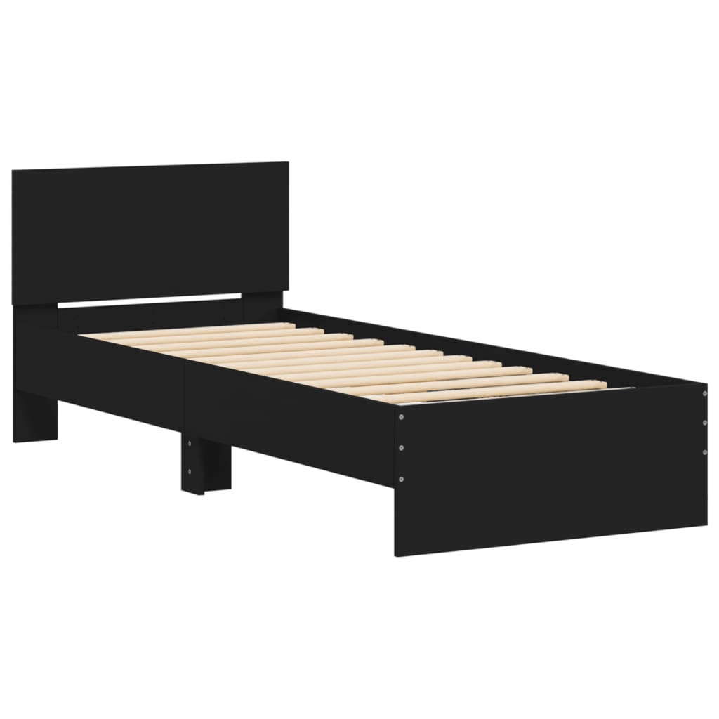 Okvir za krevet s uzglavljem i LED svjetlima crni 75x190 cm