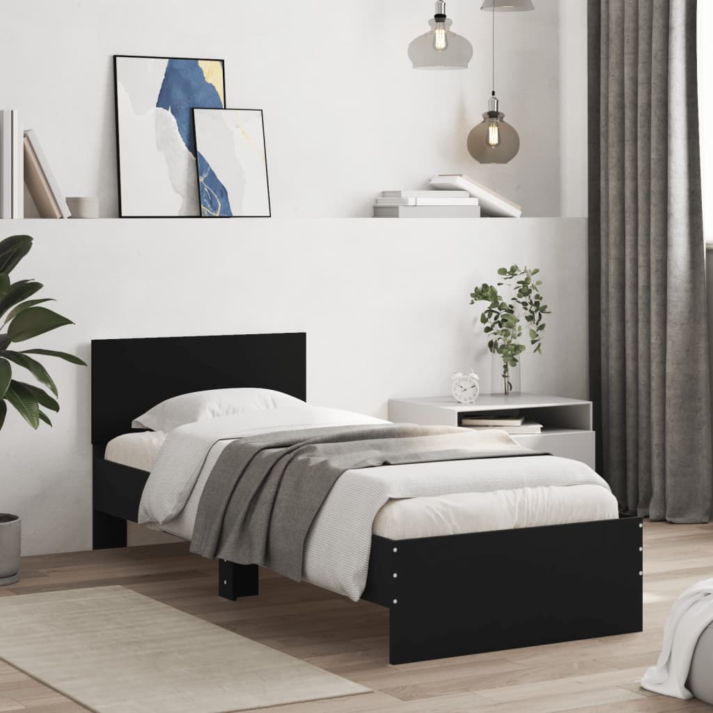 Okvir za krevet s uzglavljem i LED svjetlima crni 75x190 cm