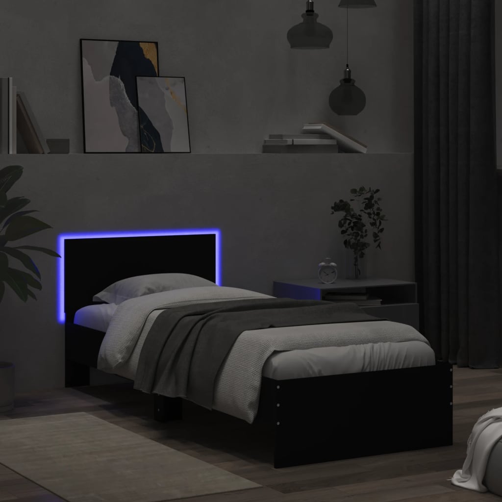 Okvir za krevet s uzglavljem i LED svjetlima crni 75x190 cm