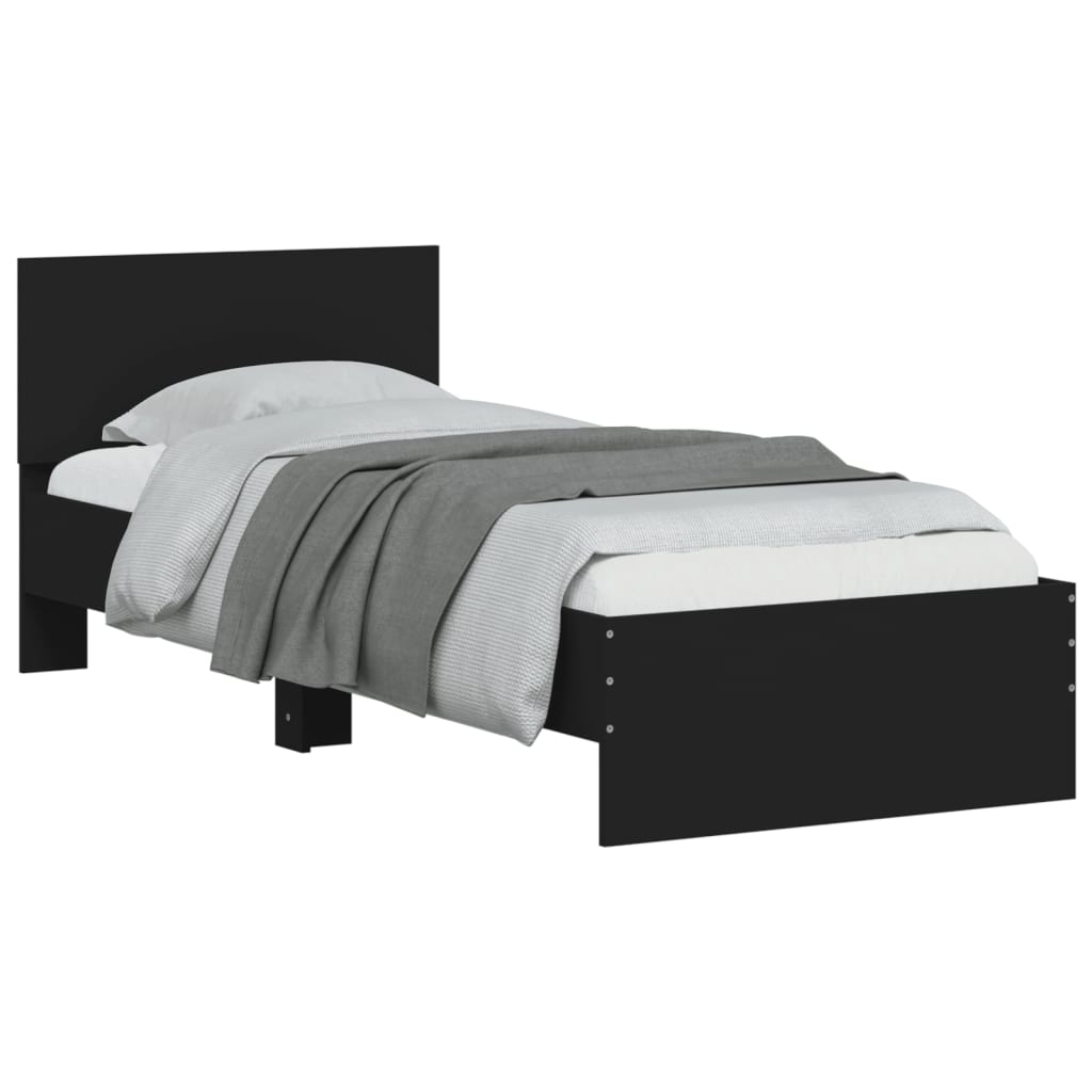 Okvir za krevet s uzglavljem i LED svjetlima crni 75x190 cm