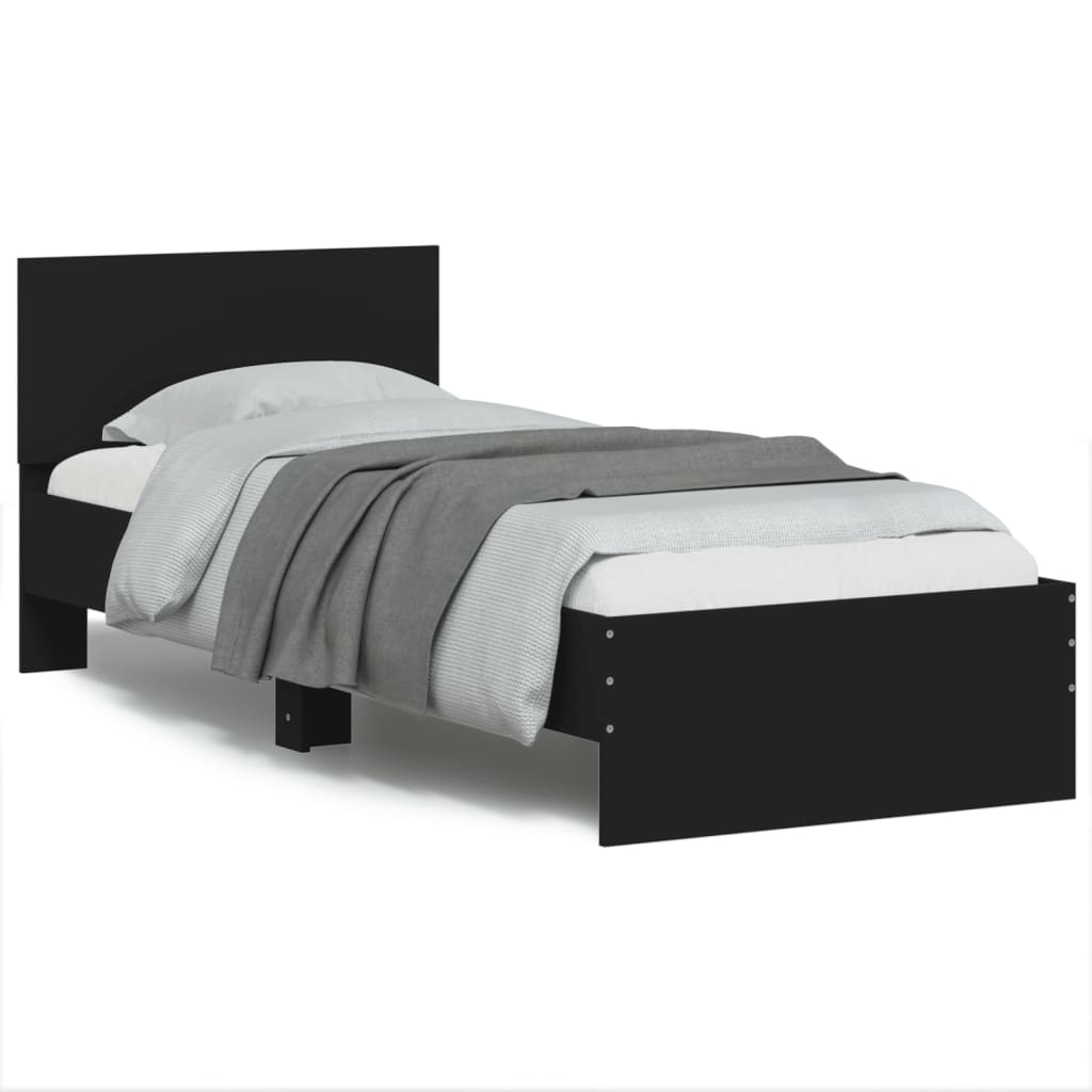 Okvir za krevet s uzglavljem i LED svjetlima crni 75x190 cm