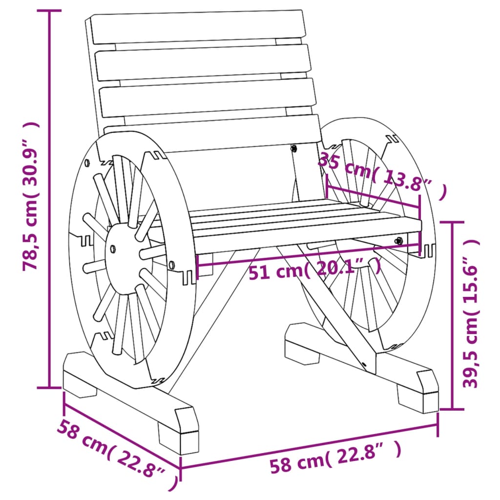 Vrtna stolica 58 x 58 x 78,5 cm od masivne jelovine