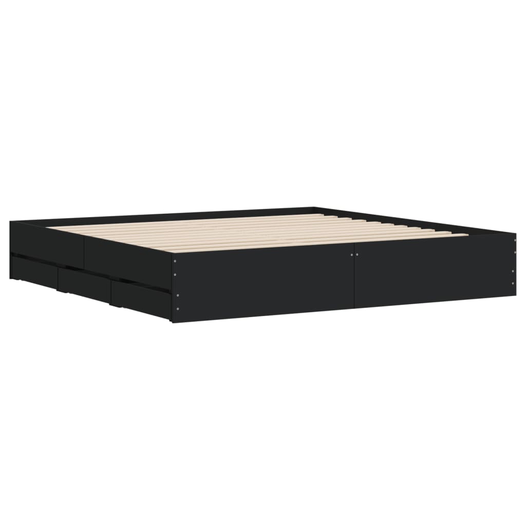 Okvir za krevet s ladicama crni 200x200 cm konstruirano drvo