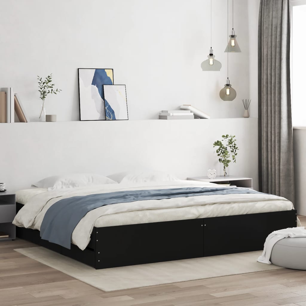 Okvir za krevet s ladicama crni 200x200 cm konstruirano drvo
