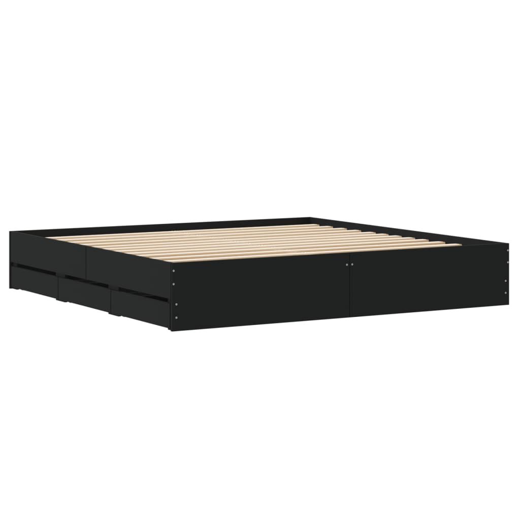 Okvir za krevet s ladicama crni 180x200 cm konstruirano drvo