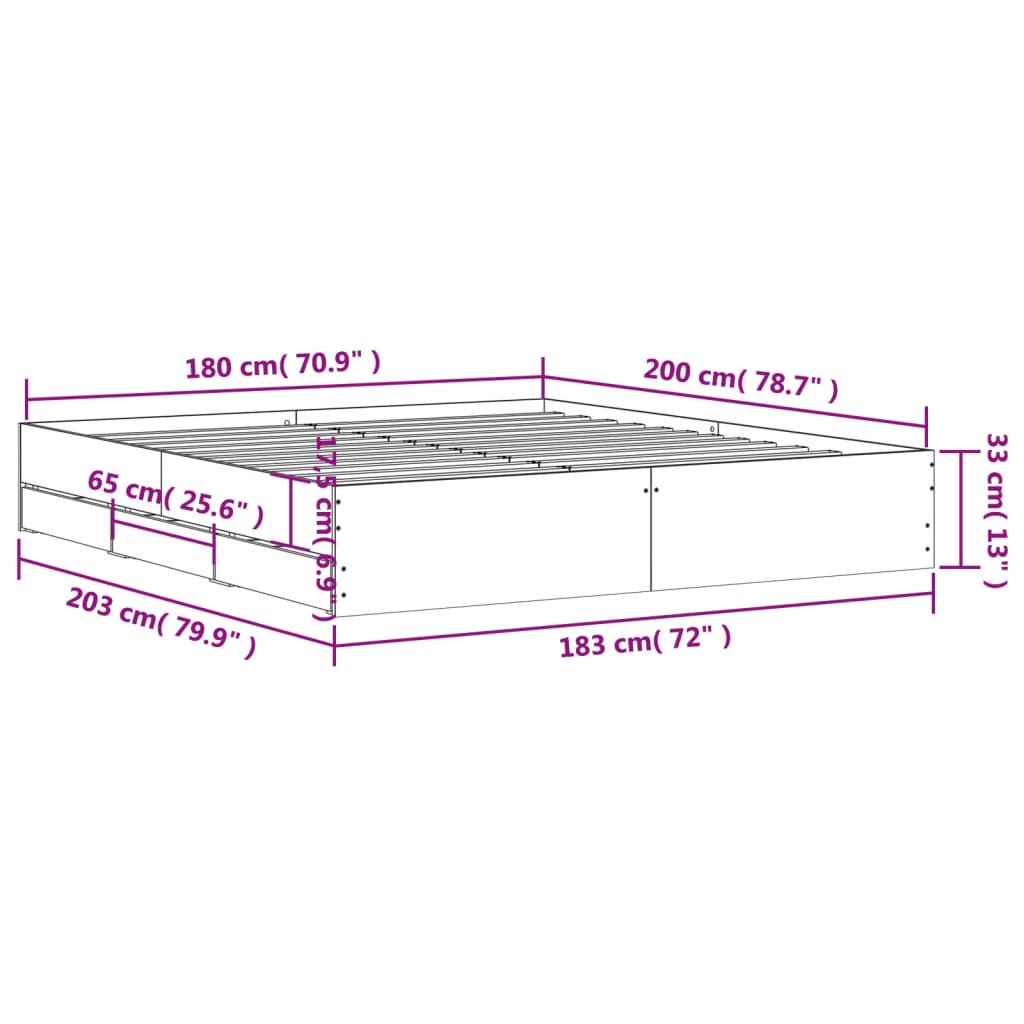Okvir za krevet s ladicama boja hrasta 180x200 cm