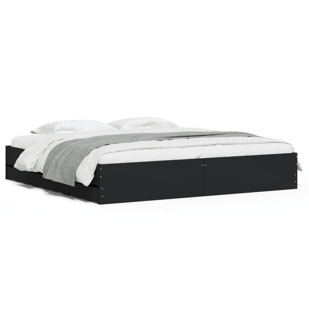 Okvir kreveta s ladicama crni 160x200 cm konstruirano drvo