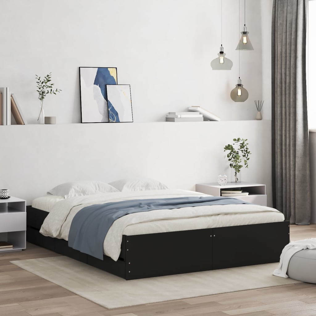 Okvir kreveta s ladicama crni 150 x 200 cm konstruirano drvo