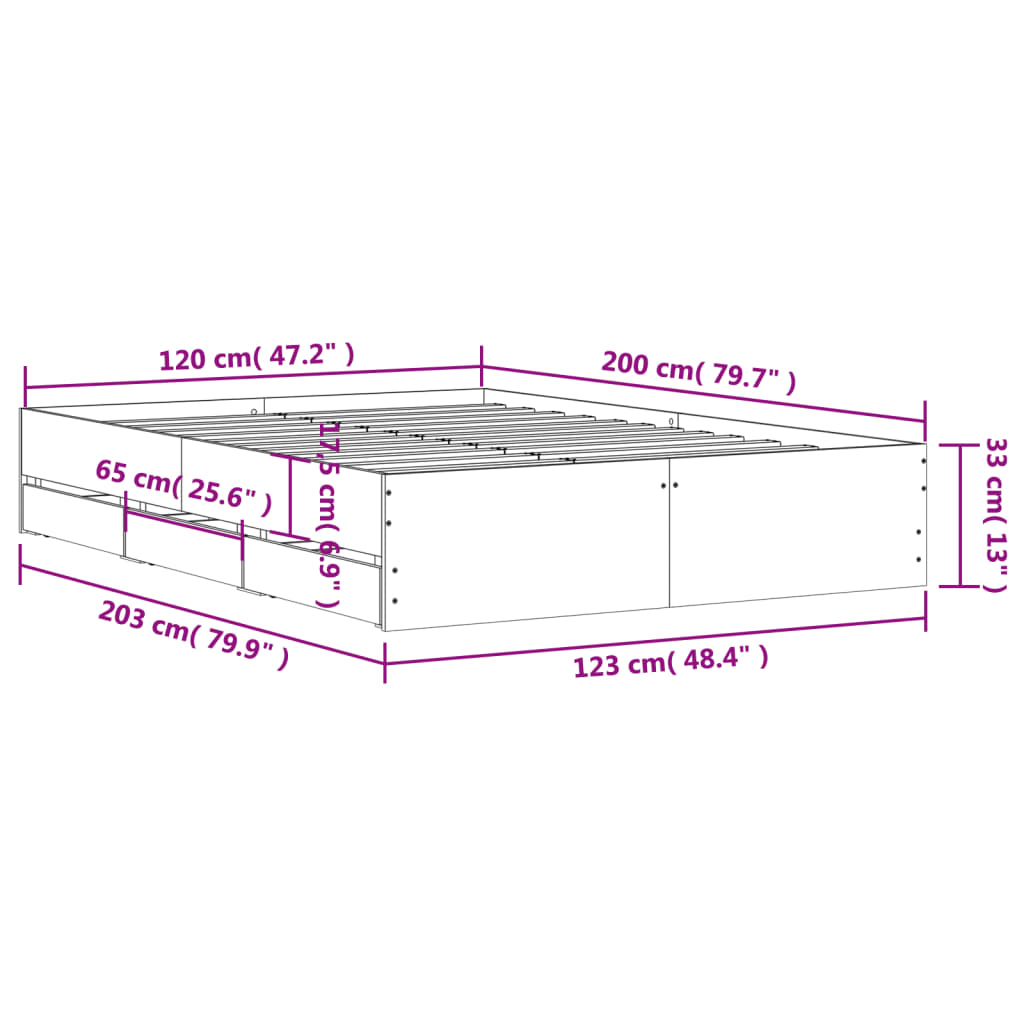 Okvir za krevet s ladicama boja hrasta 120x200 cm drveni