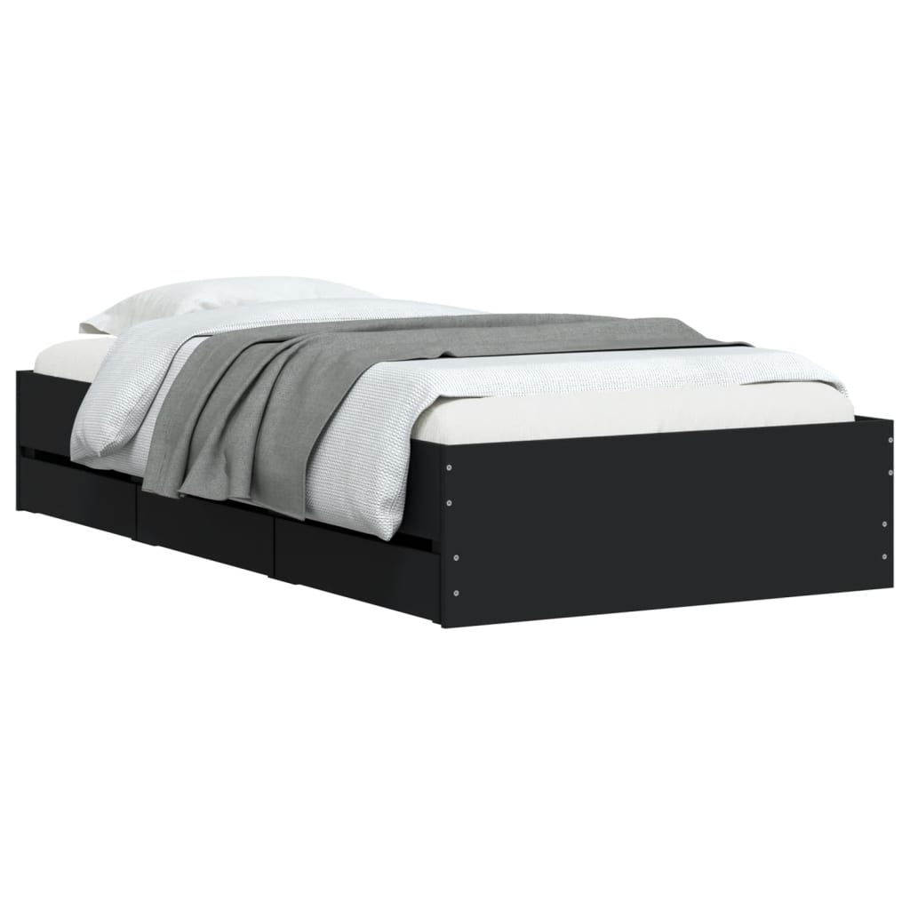 Okvir za krevet s ladicama crni 100x200 cm konstruirano drvo