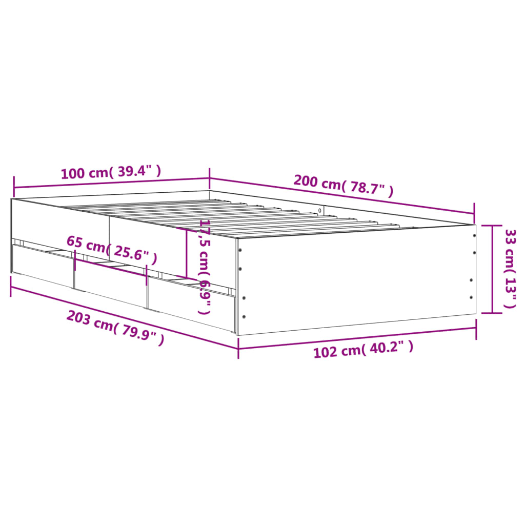 Okvir kreveta s ladicama boja hrasta 100x200 cm