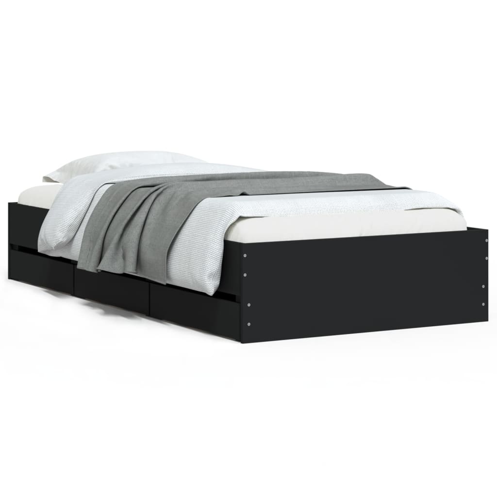 Okvir kreveta s ladicama crni 90 x 200 cm konstruirano drvo