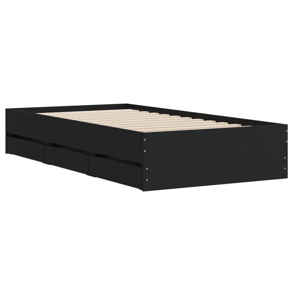 Okvir kreveta s ladicama crni 90 x 200 cm konstruirano drvo