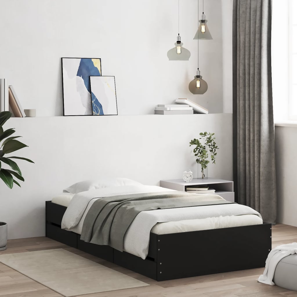 Okvir kreveta s ladicama crni 90 x 200 cm konstruirano drvo