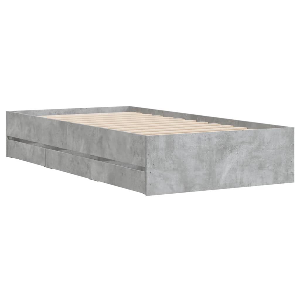 Okvir kreveta s ladicama siva boja betona 90x200 cm drveni