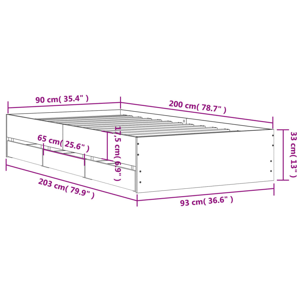 Okvir kreveta s ladicama boja hrasta 90x200 cm drveni