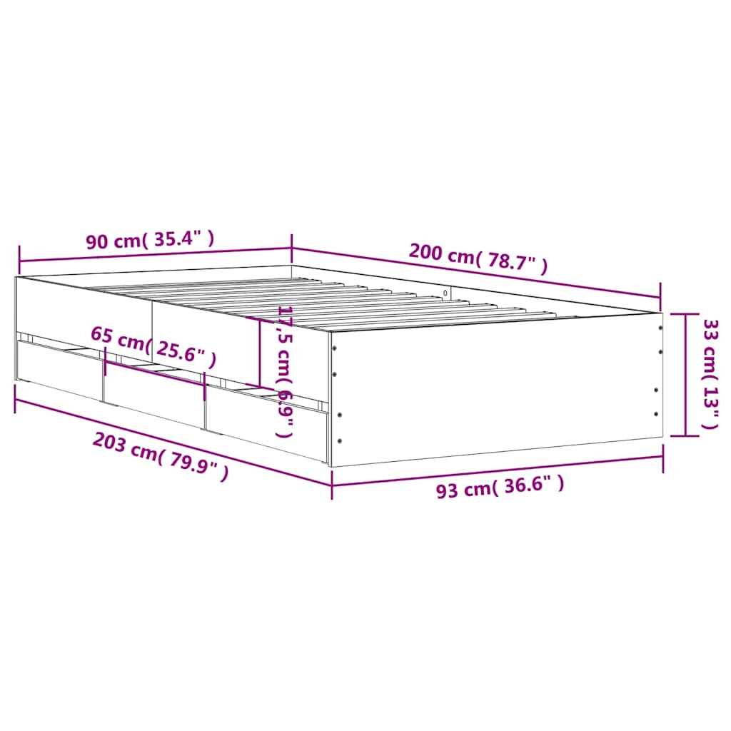 Okvir kreveta s ladicama boja hrasta 90x200 cm drveni