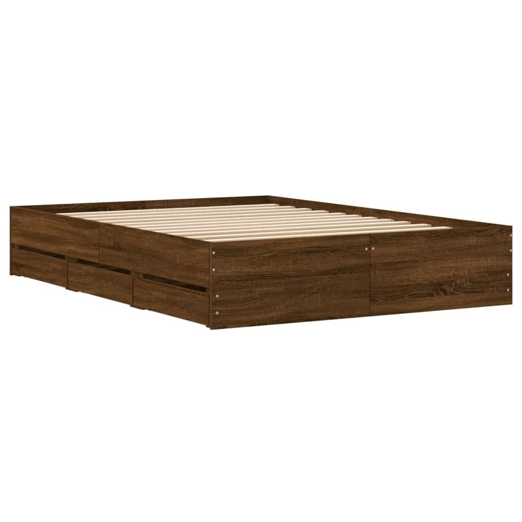 Okvir za krevet s ladicama boja hrasta 135x190 cm drveni