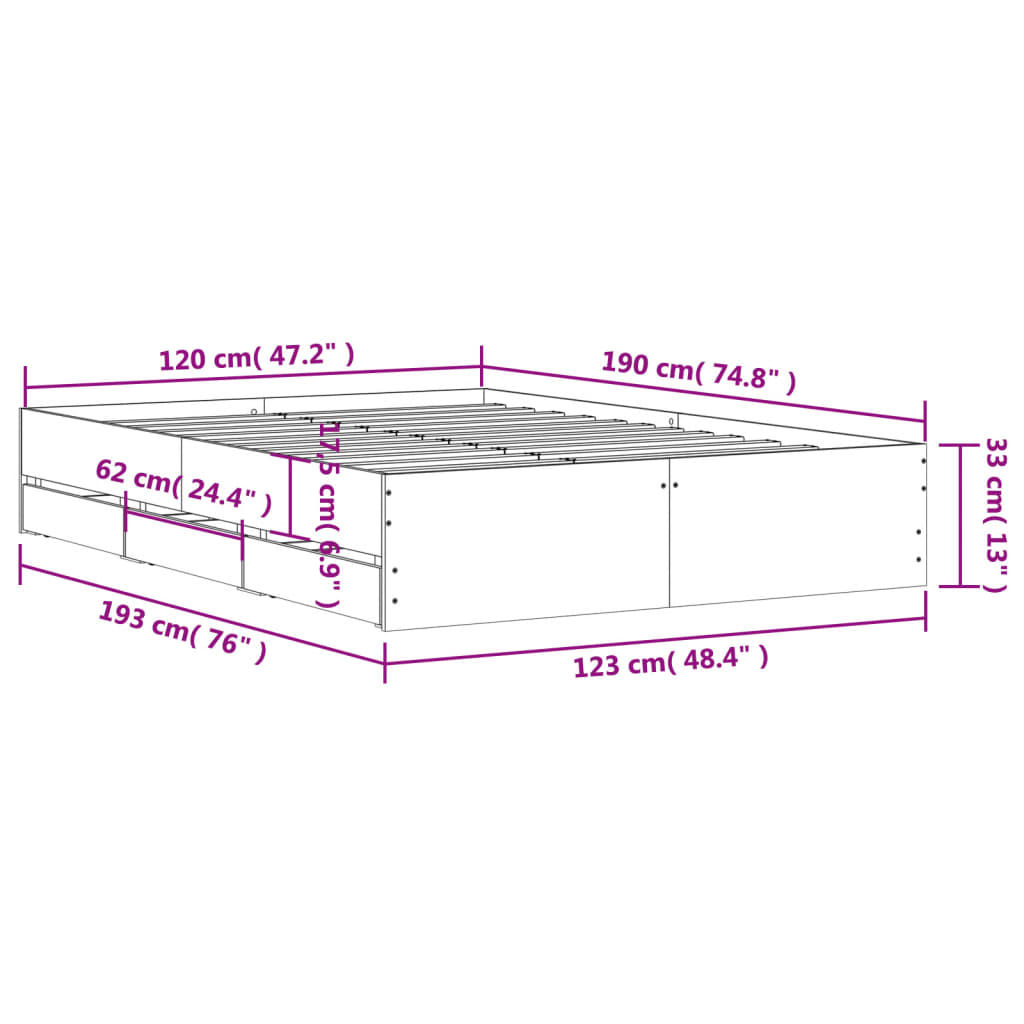 Okvir za krevet s ladicama crni 120x190 cm konstruirano drvo