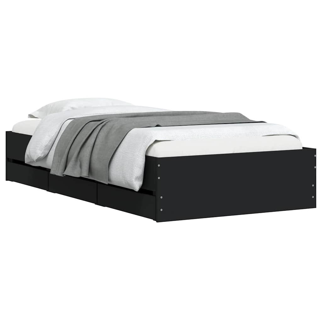 Okvir kreveta s ladicama crni 90 x 190 cm konstruirano drvo