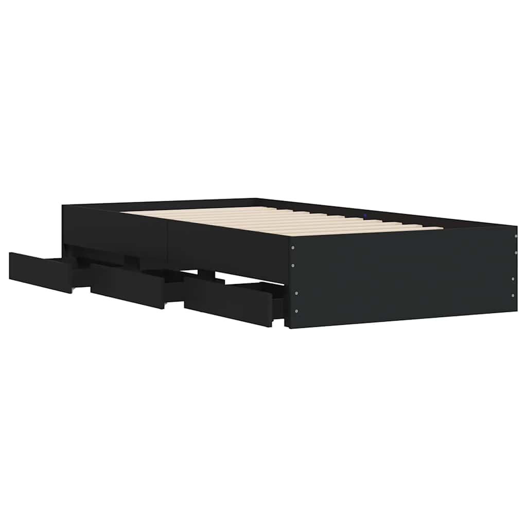 Okvir kreveta s ladicama crni 90 x 190 cm konstruirano drvo