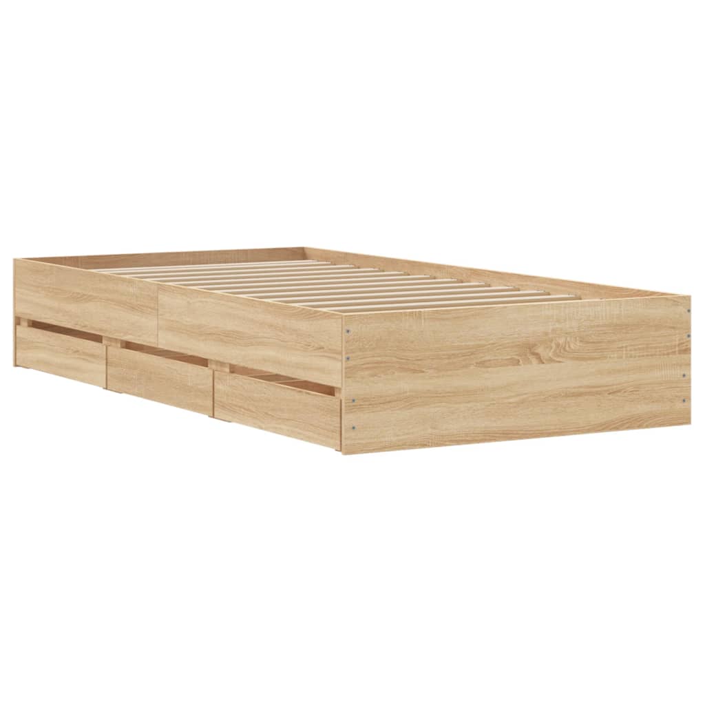 Okvir za krevet s ladicama boja hrasta 90x190 cm drveni