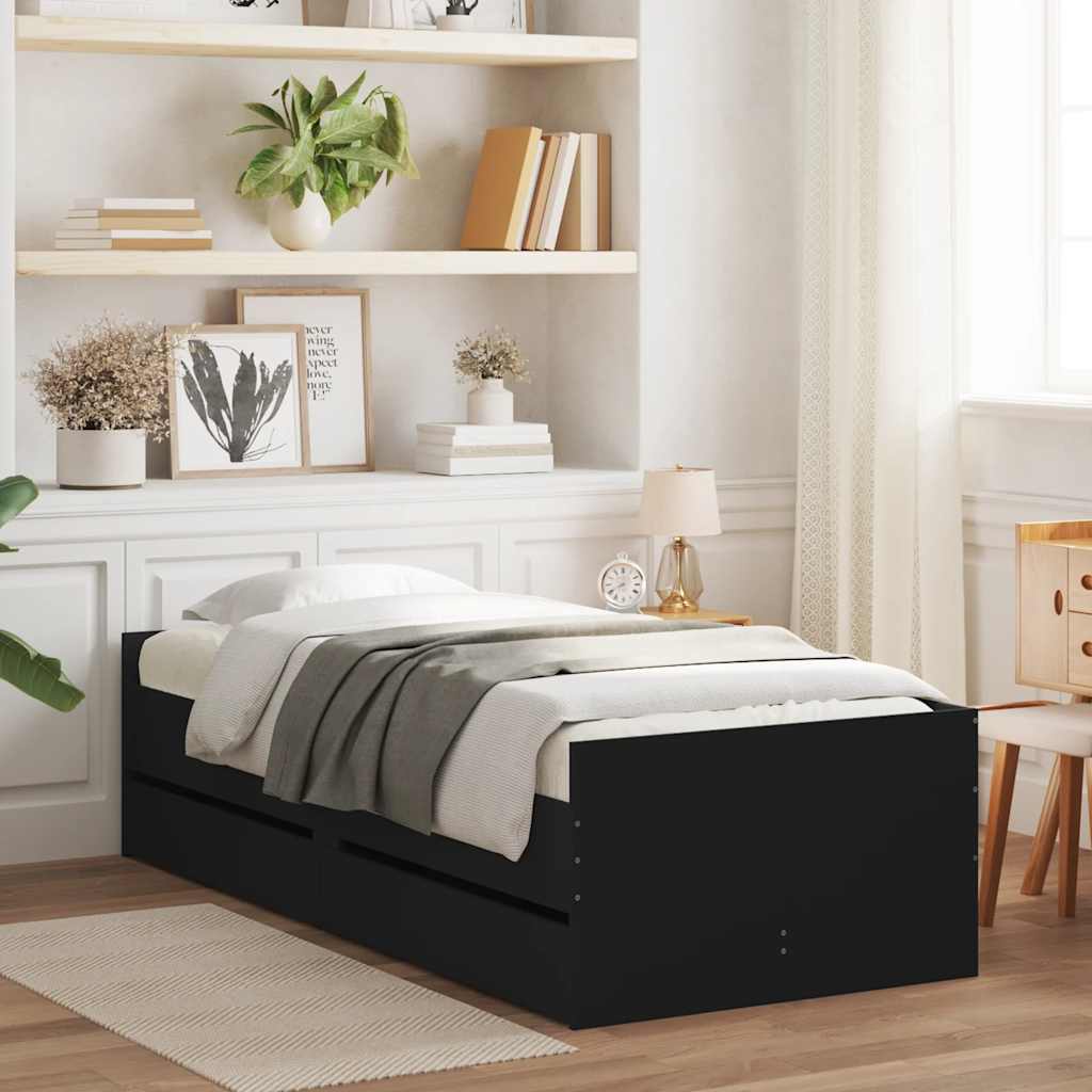 Okvir kreveta s ladicama crni 90 x 190 cm
