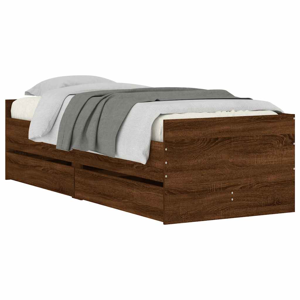 Okvir kreveta s ladicama boja smeđeg hrasta 90 x 190 cm