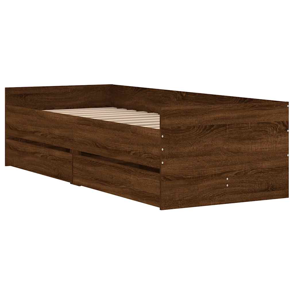 Okvir kreveta s ladicama boja smeđeg hrasta 90 x 190 cm