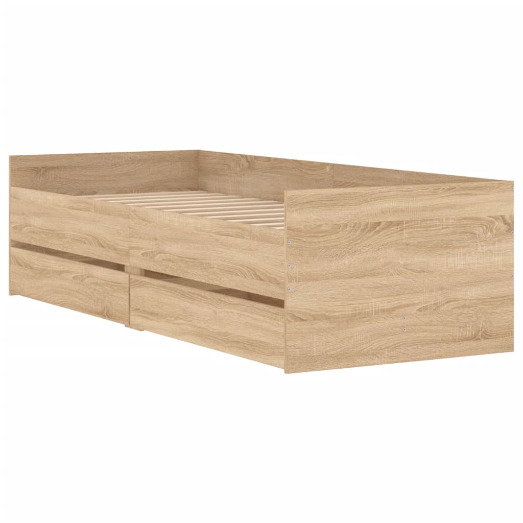 Okvir kreveta s ladicama boja hrasta 75 x 190 cm za jednu osobu