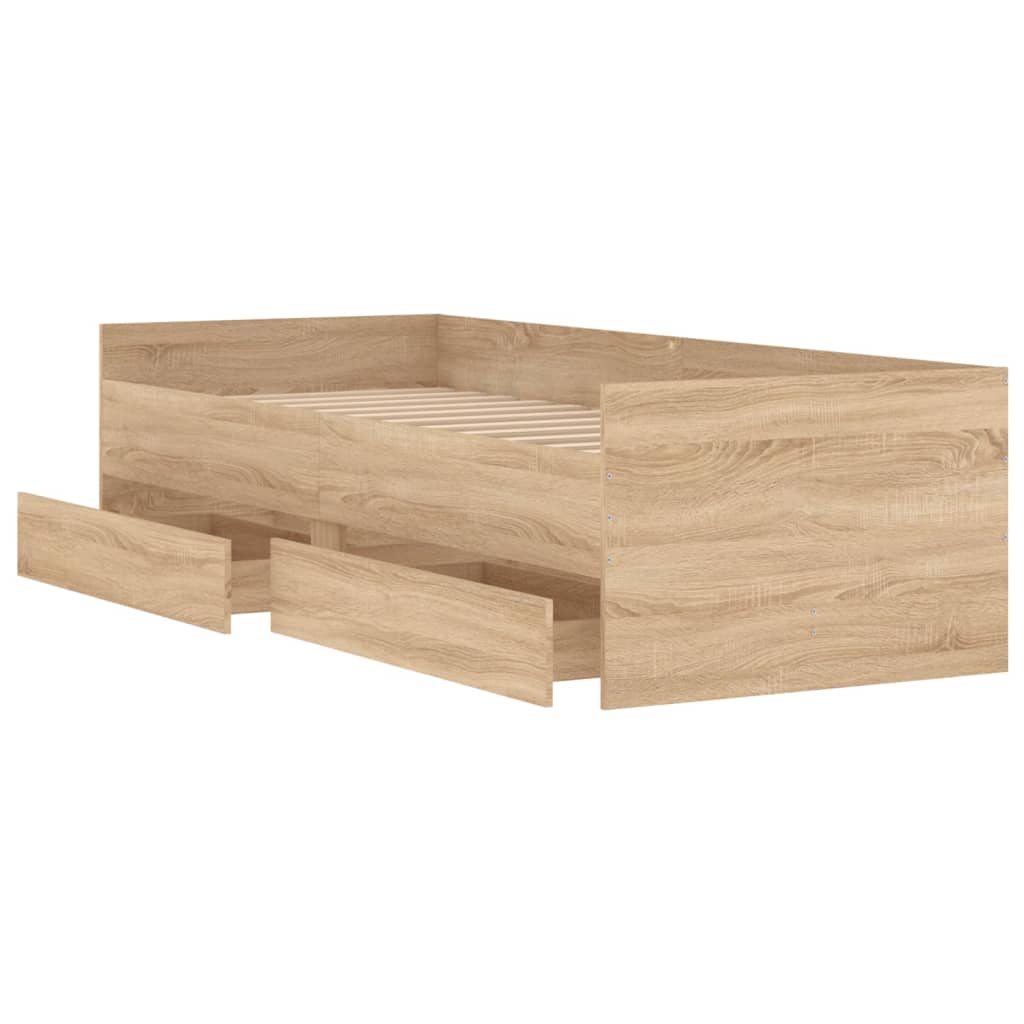 Okvir kreveta s ladicama boja hrasta 75 x 190 cm za jednu osobu
