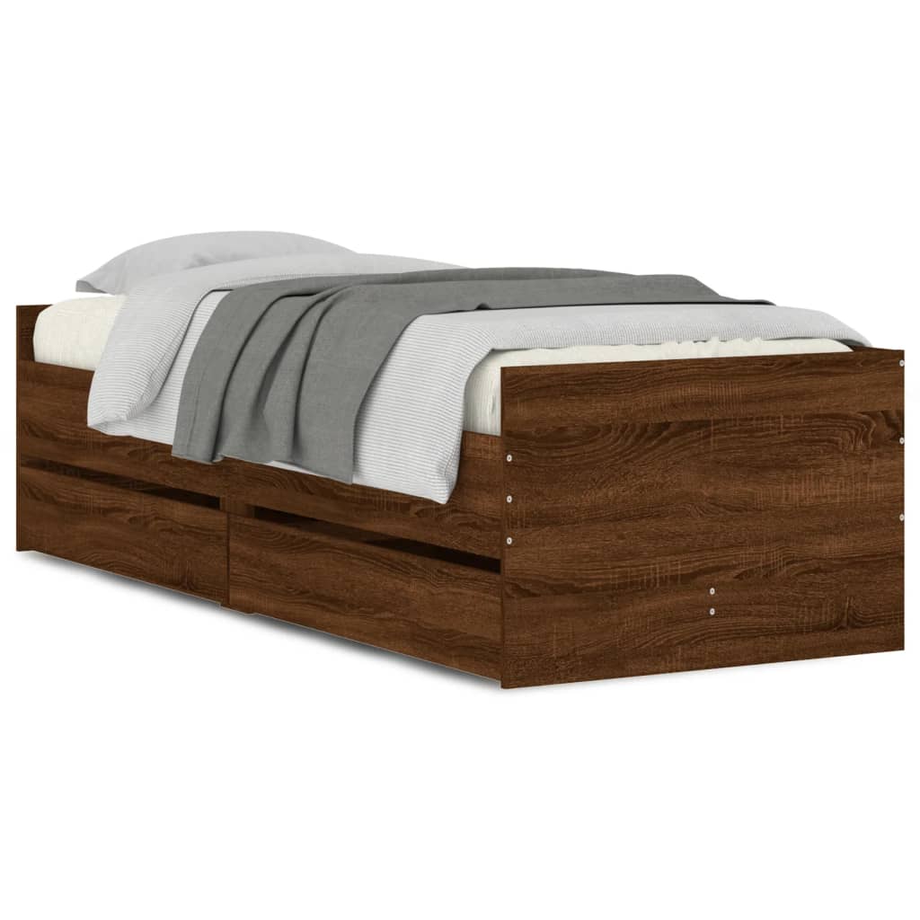 Okvir kreveta s ladicama boja hrasta 75 x 190 cm za jednu osobu