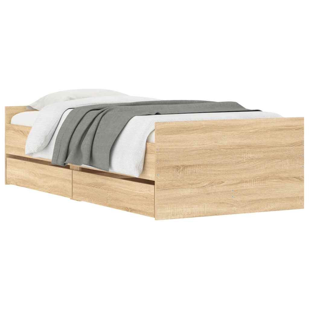 Okvir kreveta s ladicama boja hrasta 100 x 200 cm
