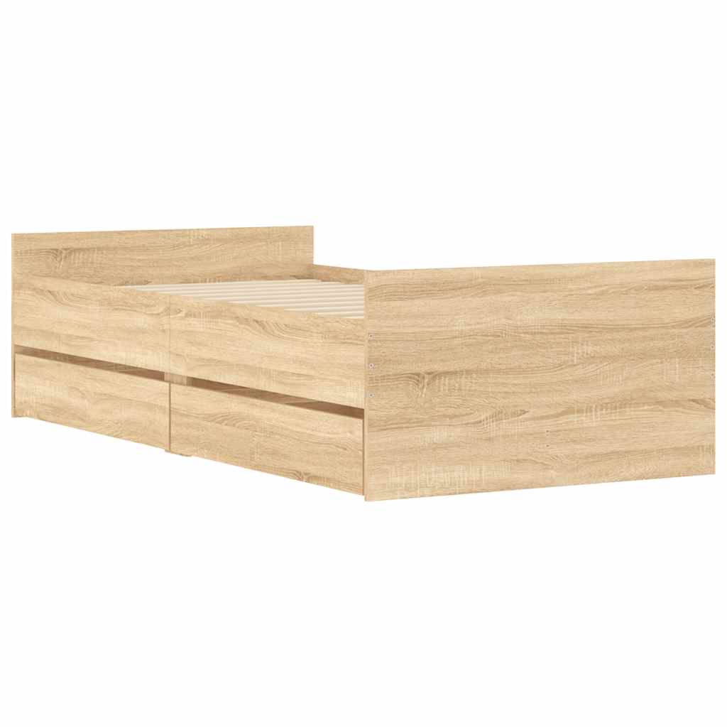 Okvir kreveta s ladicama boja hrasta 100 x 200 cm