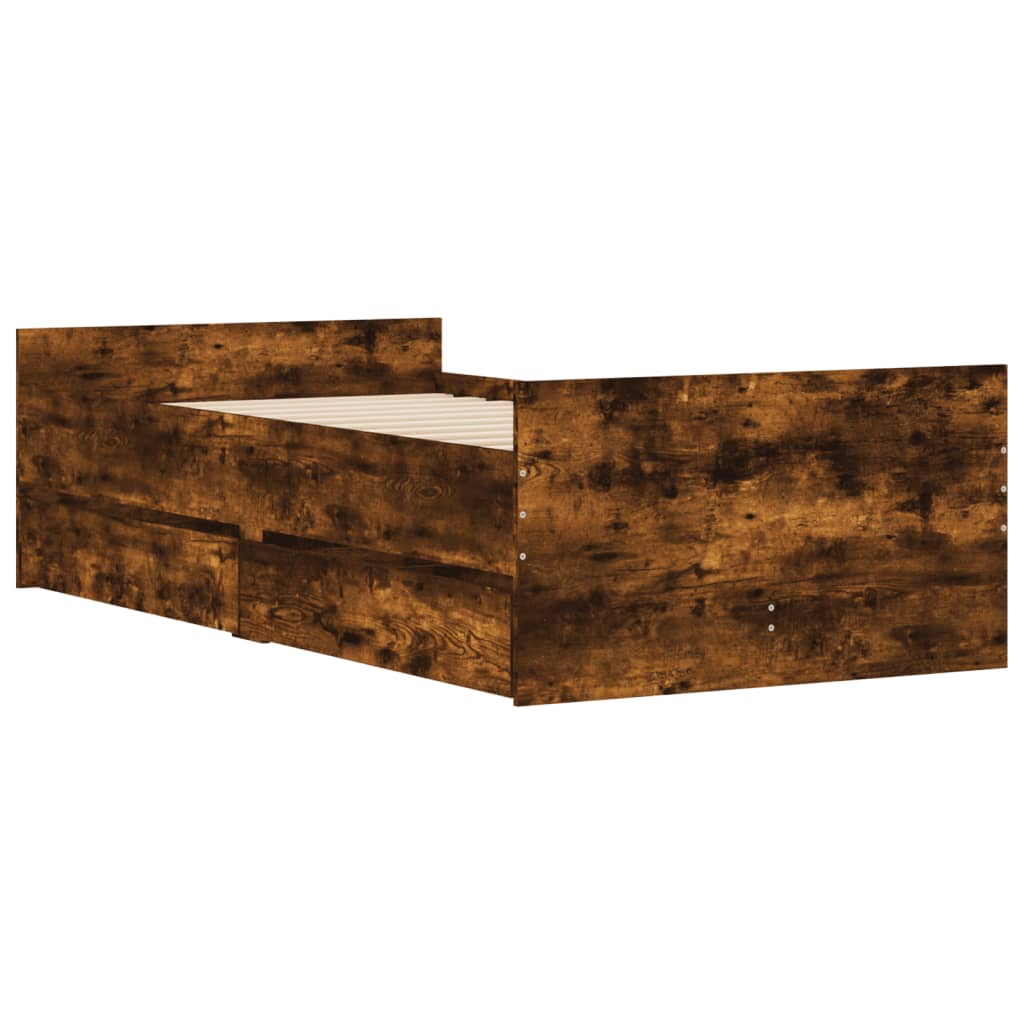 Okvir kreveta s ladicama boja dimljenog hrasta 90x200 cm
