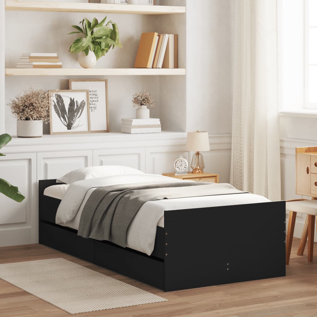 Okvir kreveta s ladicama crni 90 x 190 cm