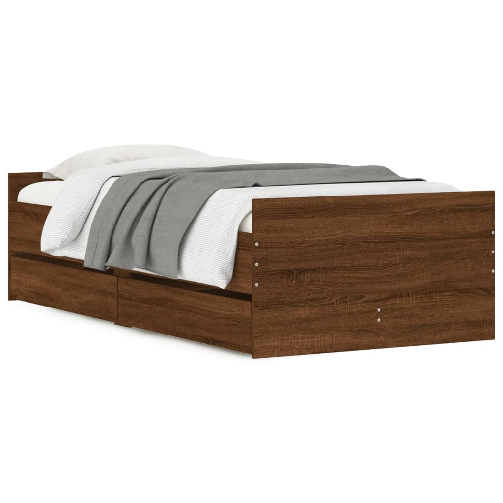 Okvir kreveta s ladicama boja smeđeg hrasta 90 x 190 cm