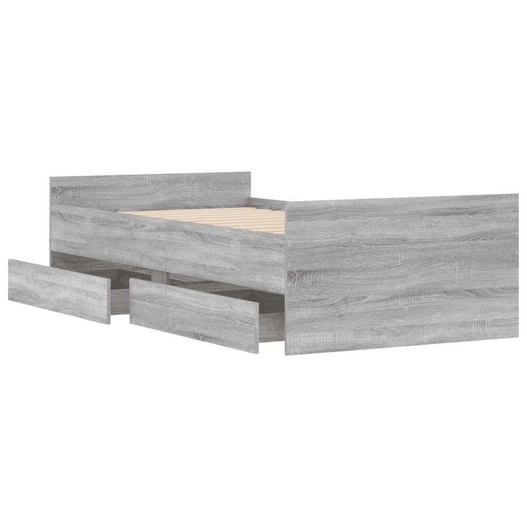 Okvir za krevet s ladicama boja hrasta 75x190 cm za jednu osobu
