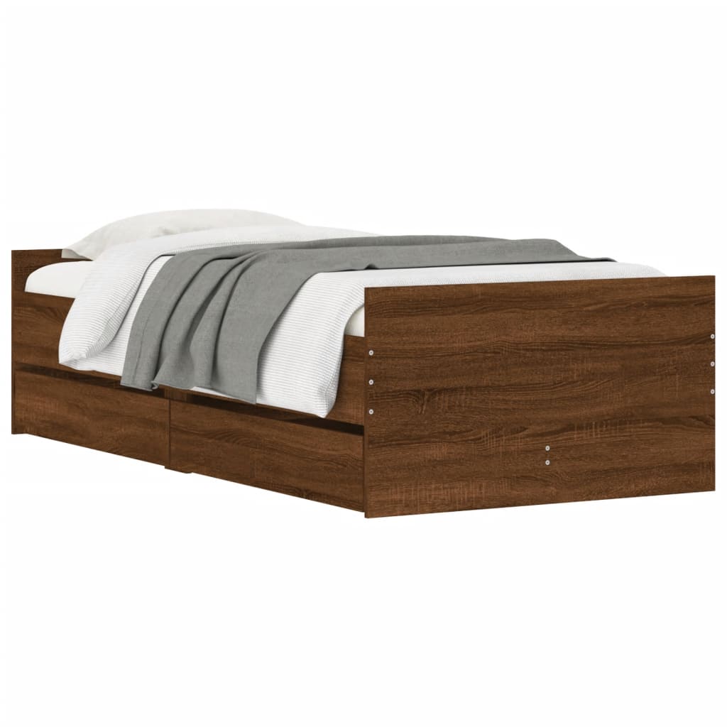 Okvir kreveta s ladicama boja hrasta 75 x 190 cm za jednu osobu