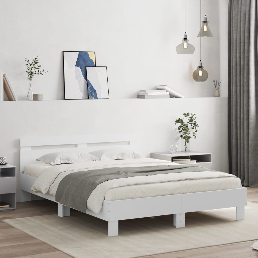 Okvir za krevet s uzglavljem bijeli 140x200cm konstruirano drvo