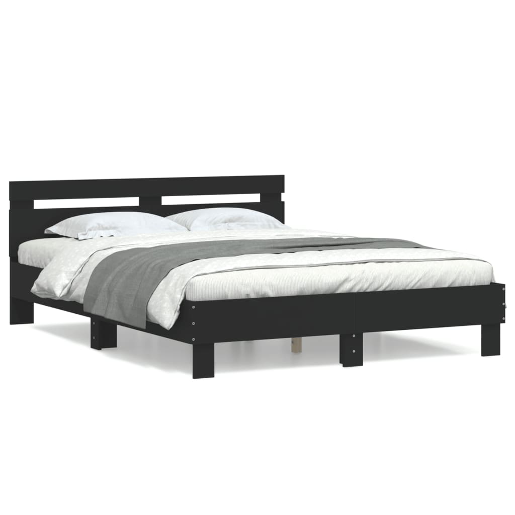Okvir za krevet s uzglavljem crni 140x200 cm konstruirano drvo