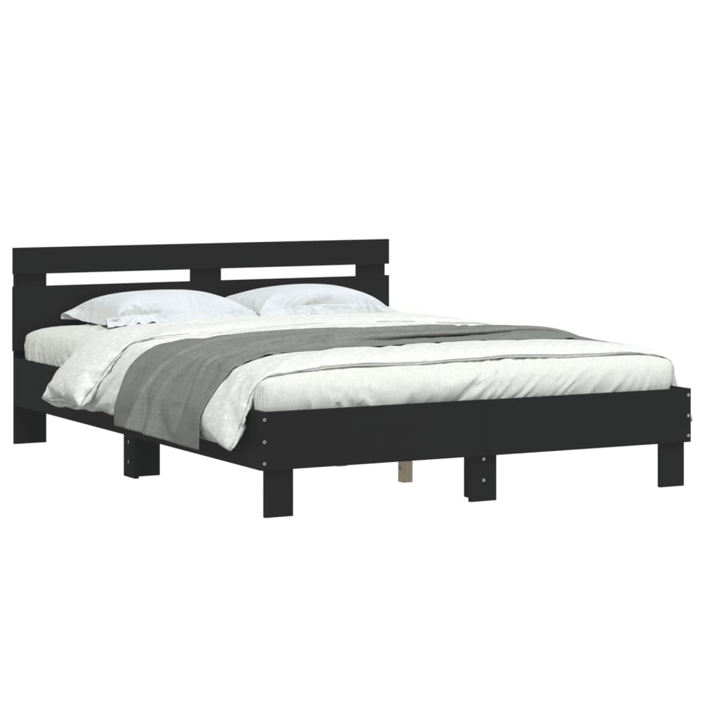 Okvir za krevet s uzglavljem crni 140x200 cm konstruirano drvo