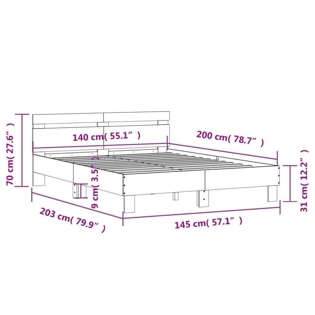 Okvir za krevet s uzglavljem boja hrasta 140x200 cm drveni