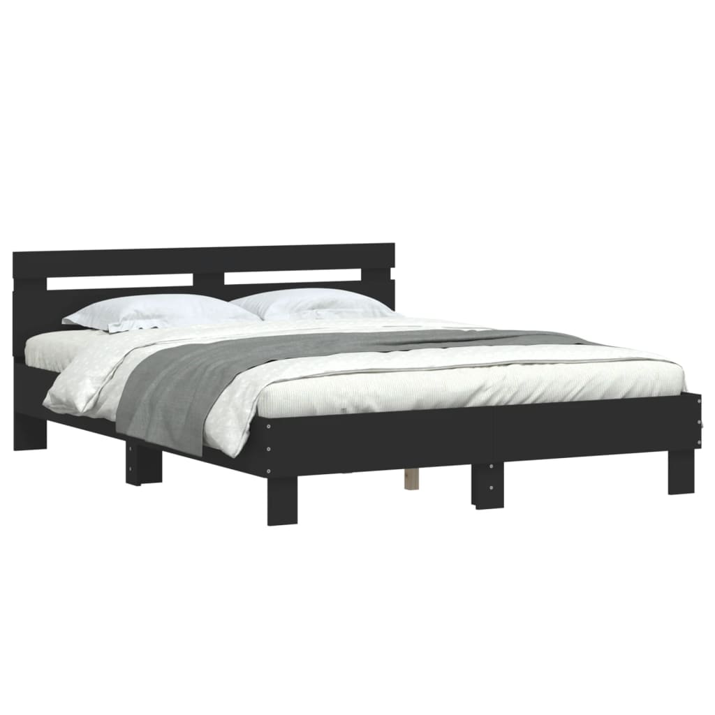 Okvir kreveta s uzglavljem crni 140x190 cm konstruiranog drva
