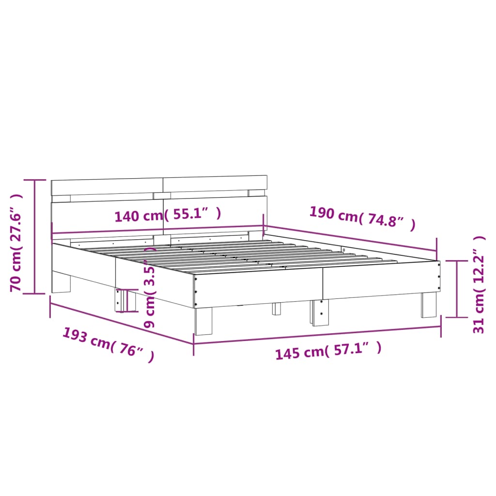Okvir za krevet s uzglavljem smeđa boja hrasta 140x190cm drveni
