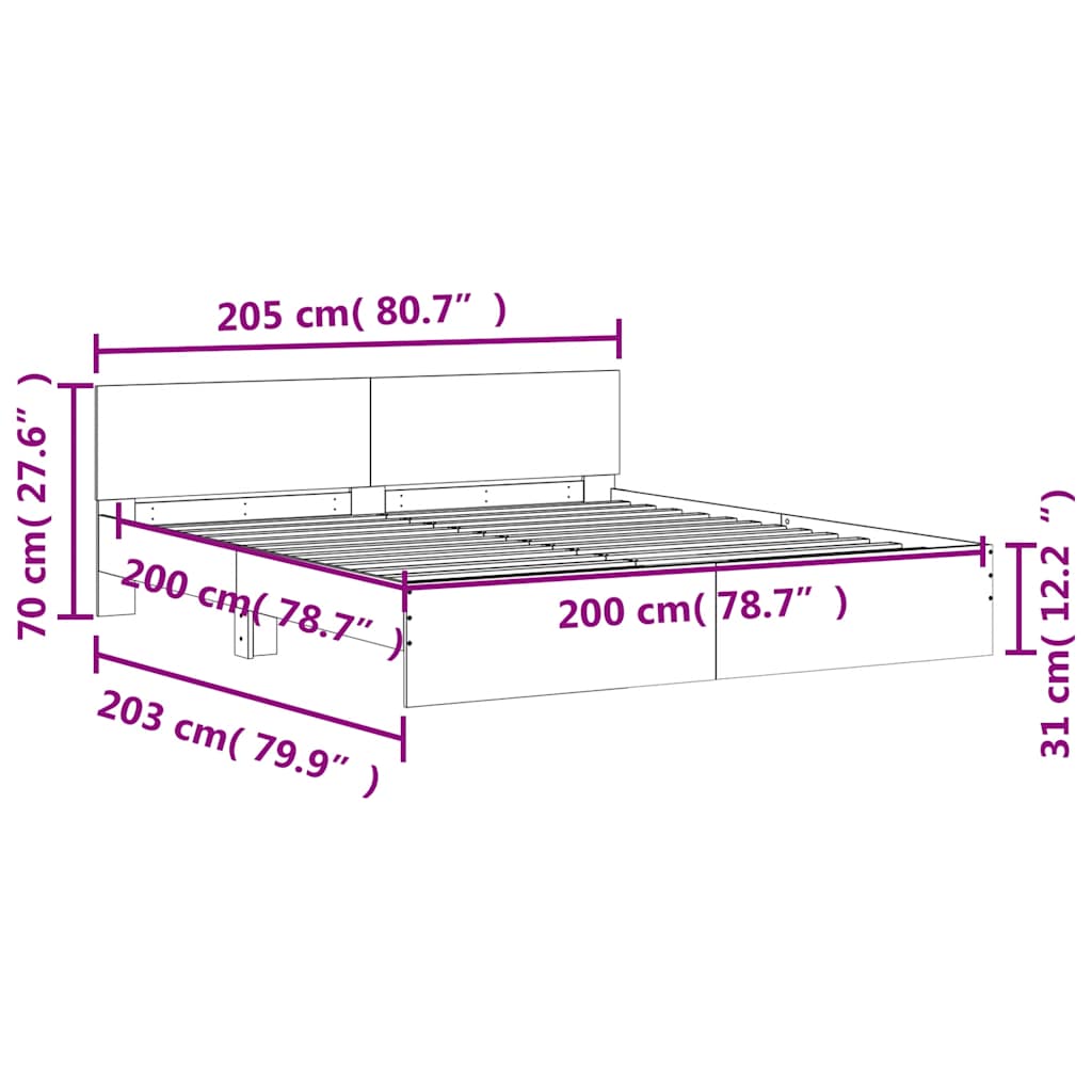 Okvir kreveta s uzglavljem boja hrasta sonome 200 x 200 cm