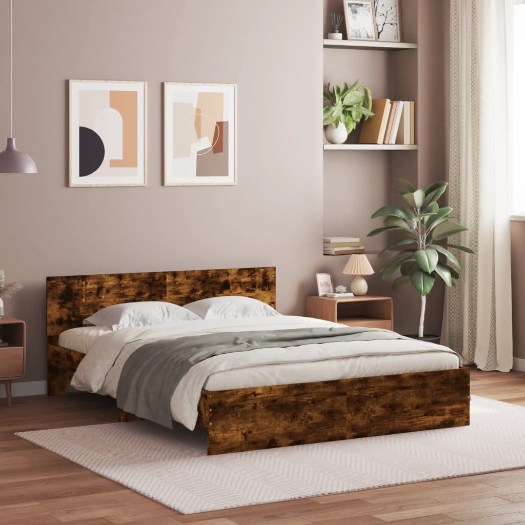 Okvir kreveta s uzglavljem boja dimljenog hrasta 140 x 200 cm