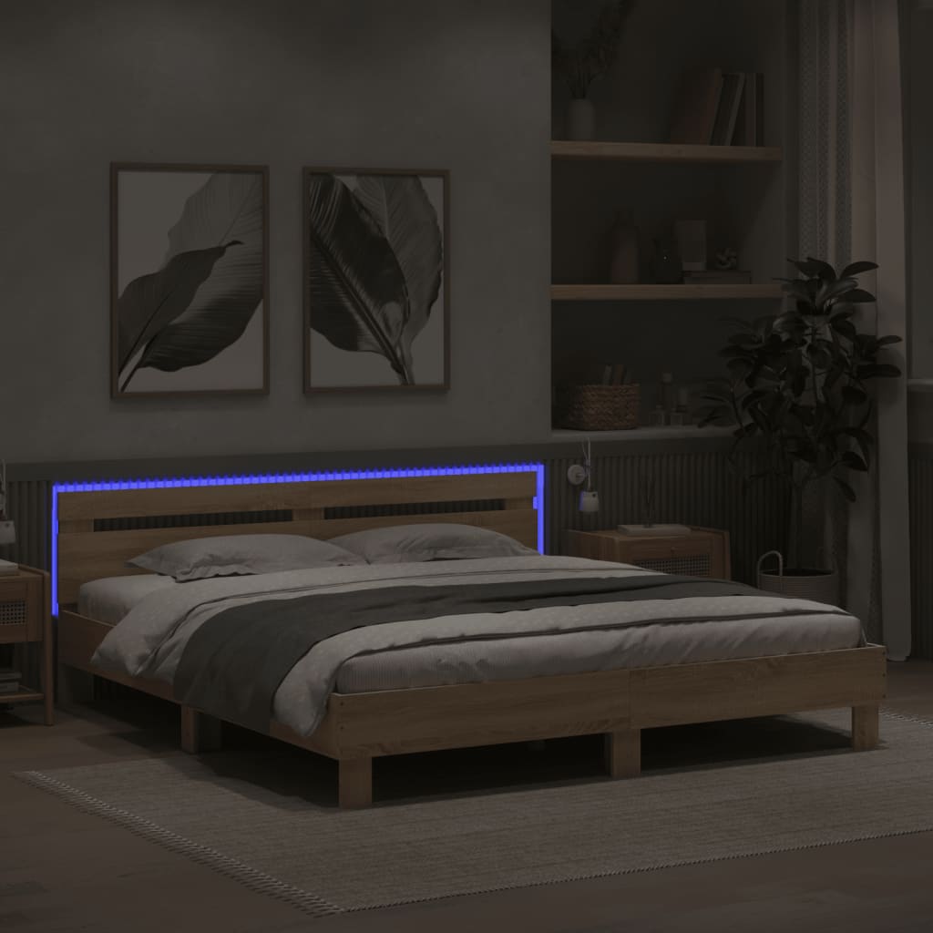 Okvir za krevet s uzglavljem i LED boja hrasta sonome 200x200cm